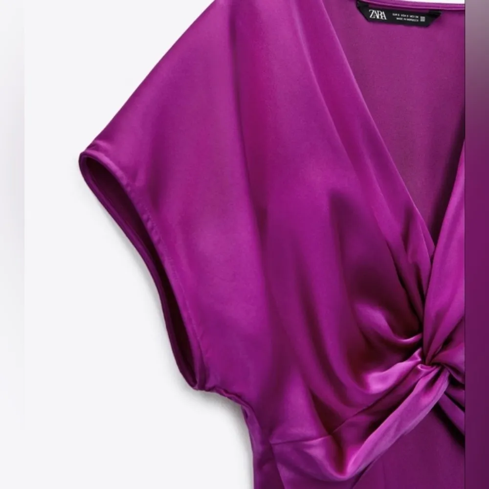 Zara Womens Knotted Satin Effect Cropped Blouse in Purple Size S NWT - Image 13