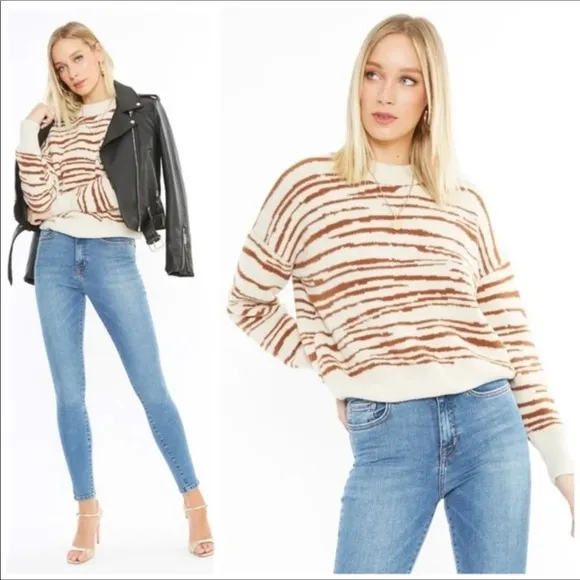 4Sienna Rebecca Zebra Print Sweater Top Brown Tan - Image 2