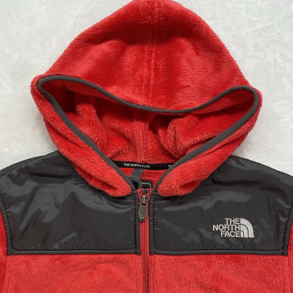 The North Face Fleece Hoodie Hood Jacket Womens M Denali Red Dark‎ Grey - Image 5