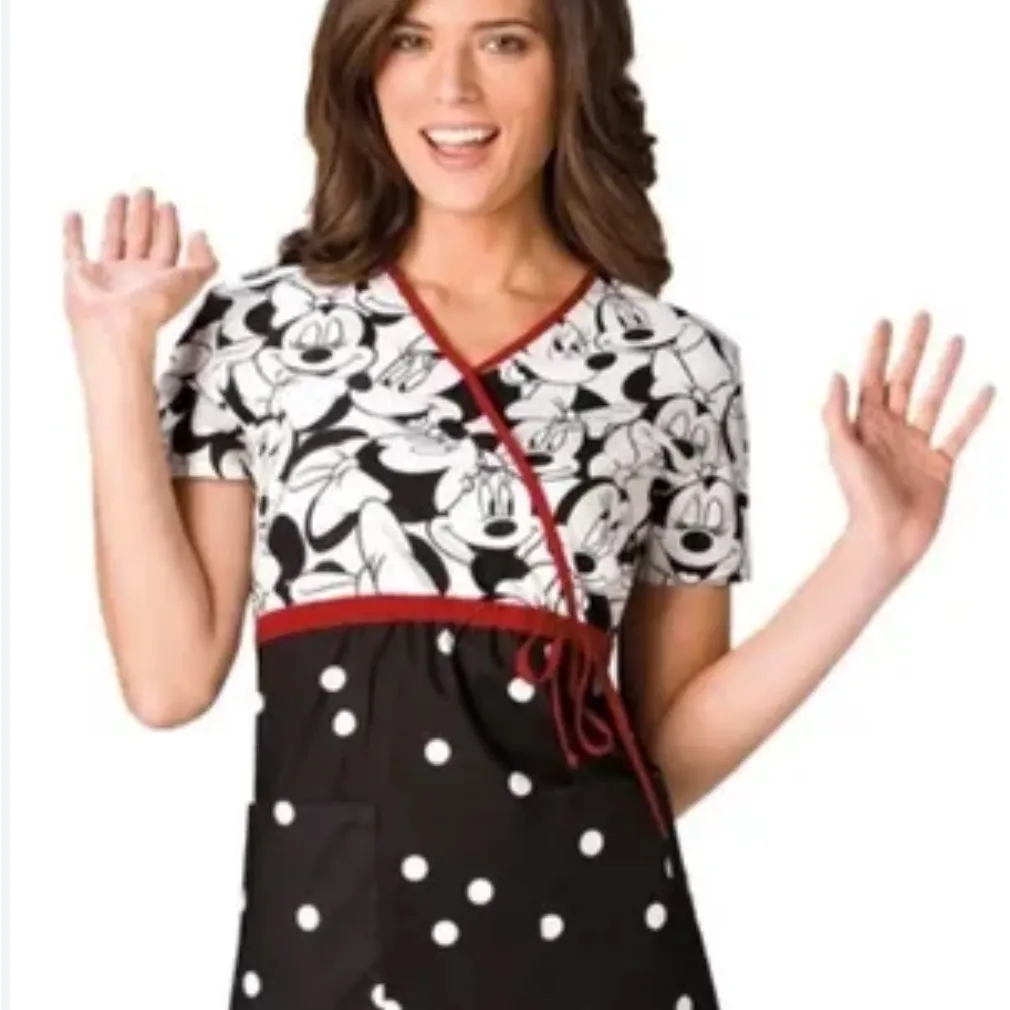 Disney Black and White Scrub  Blouse with Tie Front size M - Image 5