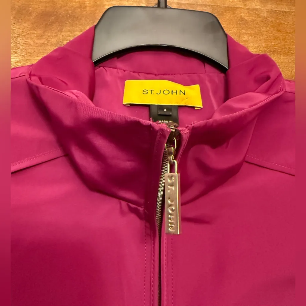 St. John Women’s Vintage Raspberry Safari Utility 3/4 Sleeve Belted Jacket - Image 3