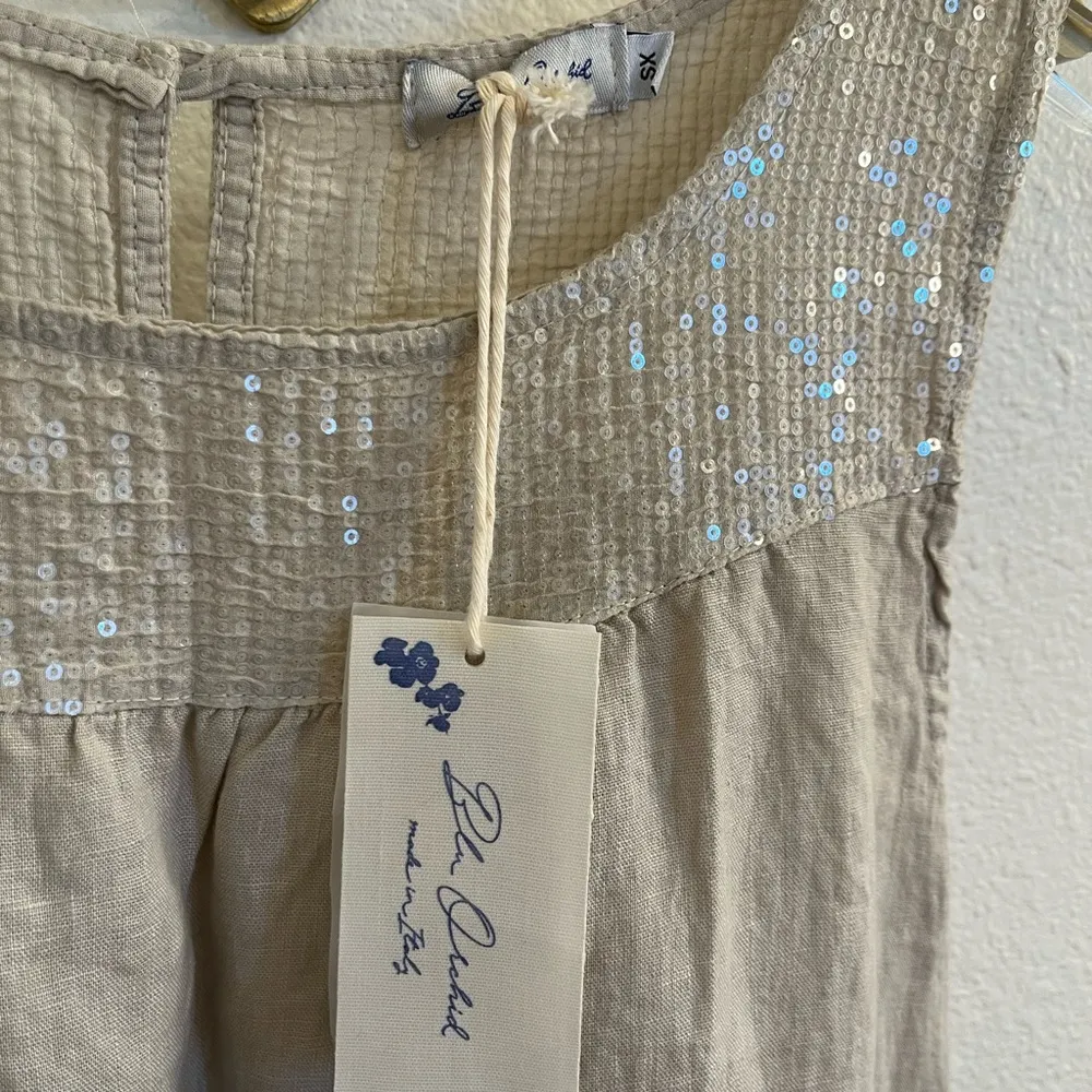 NWT Blu Orchid Italian Linen Sequin Shift Dress XS Sabbia Cream Tan - Image 2