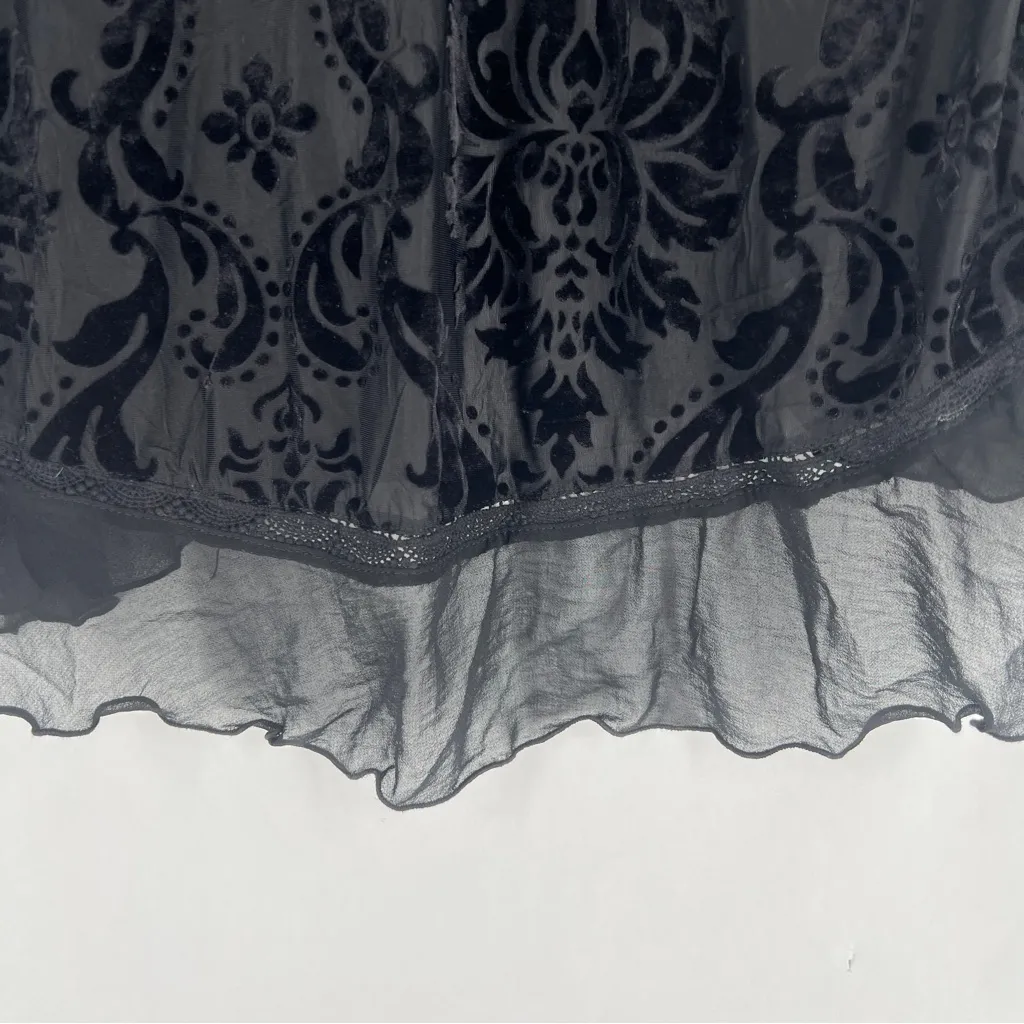 Maurices Black Sheer Floral Burnout Velvet Chiffon Lace Trim Open Front Cardigan - Image 10