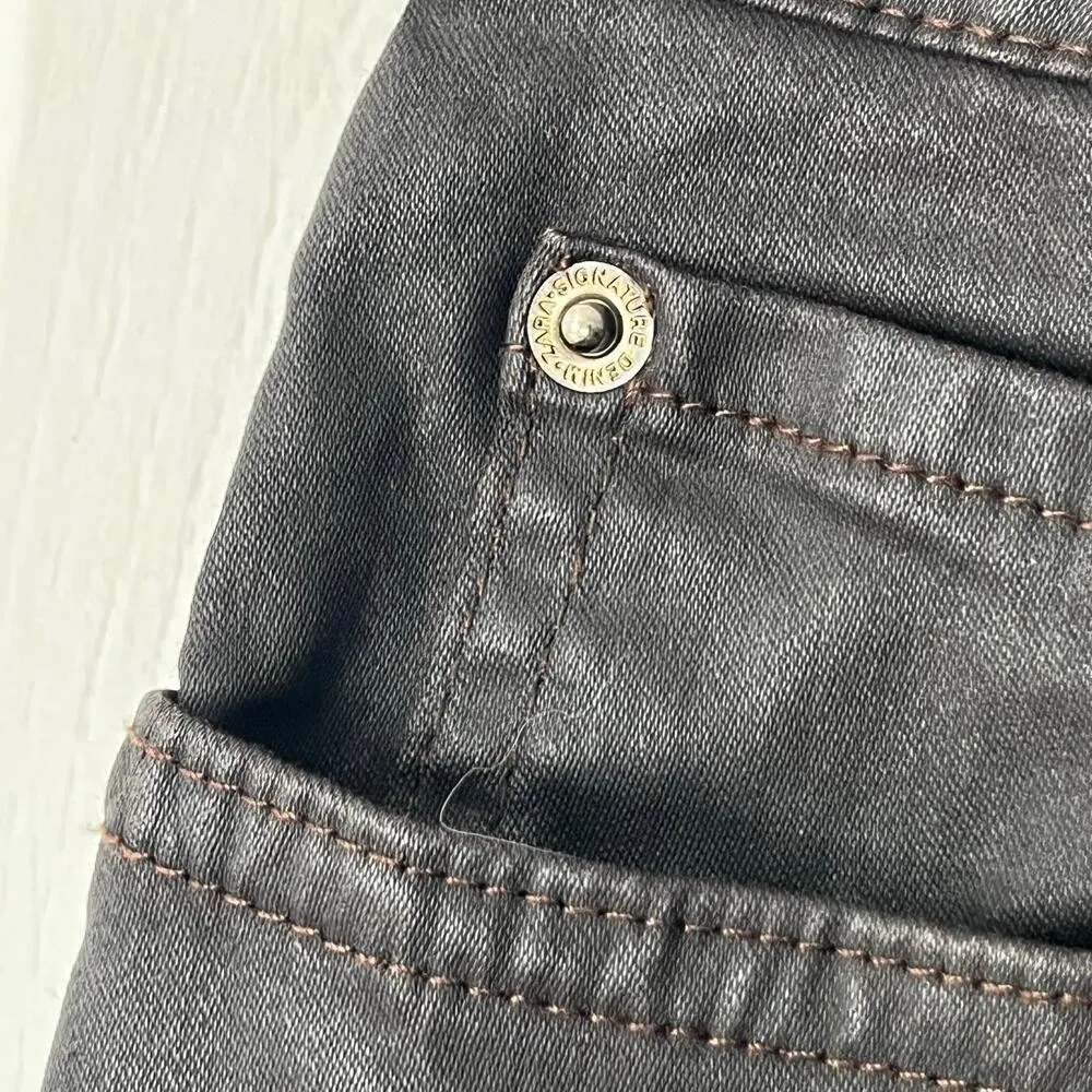 Zara The Dreed Flare Raw-Hem Coated Jeans - Size 8 - Image 3