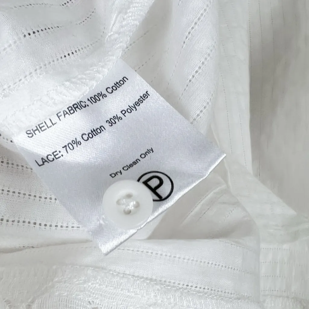 Birds of Paradis by Trovata Cotton Popover Button Blouse Shirt White - Image 11