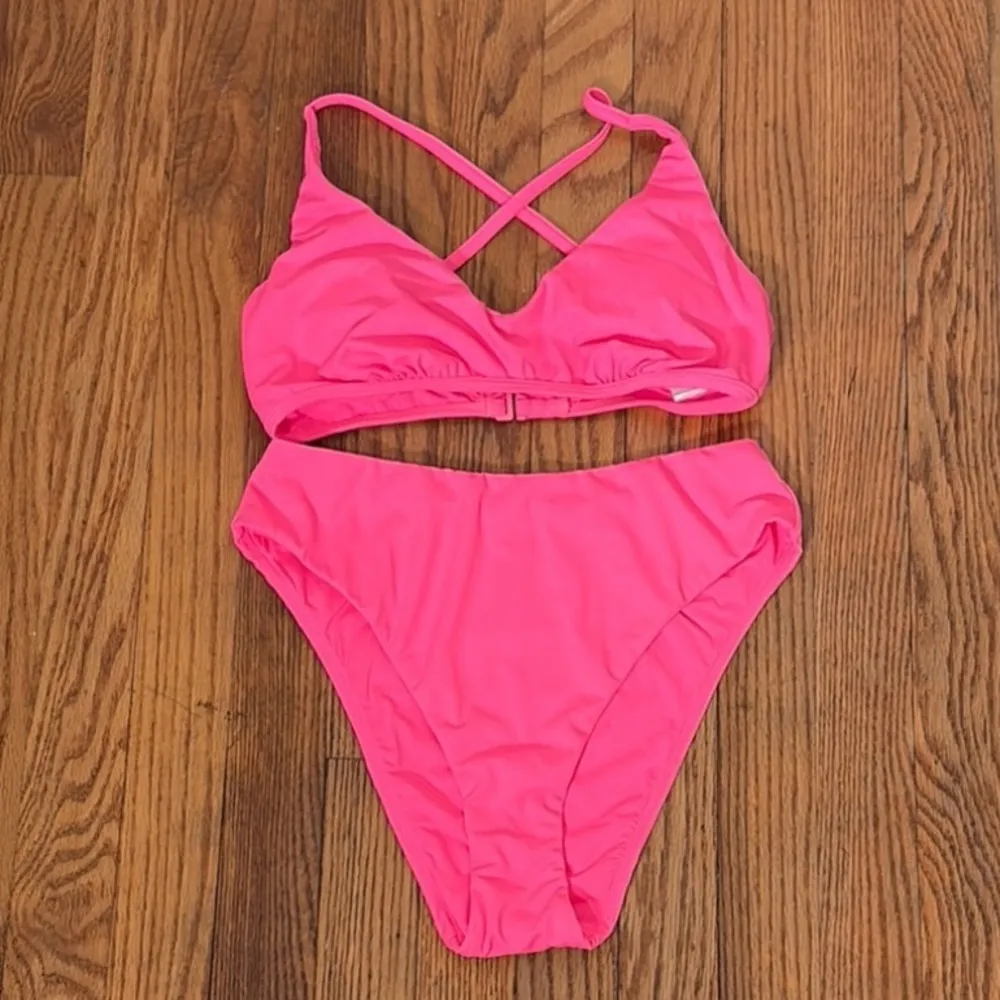 Andie Bikini Set Valencia Top 90s High Waisted Bottom Neon Pink size Medium NWT - Image 3