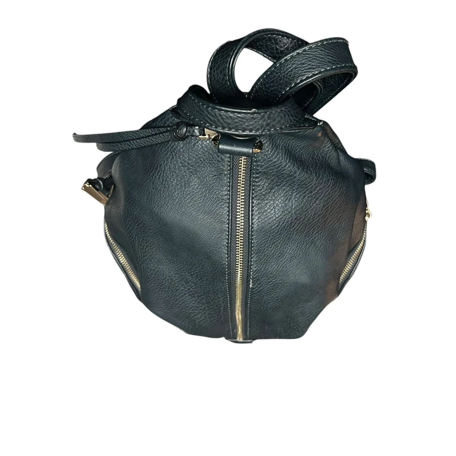 Navy Blue Faux Leather Vegan Leather Backpack - Image 9