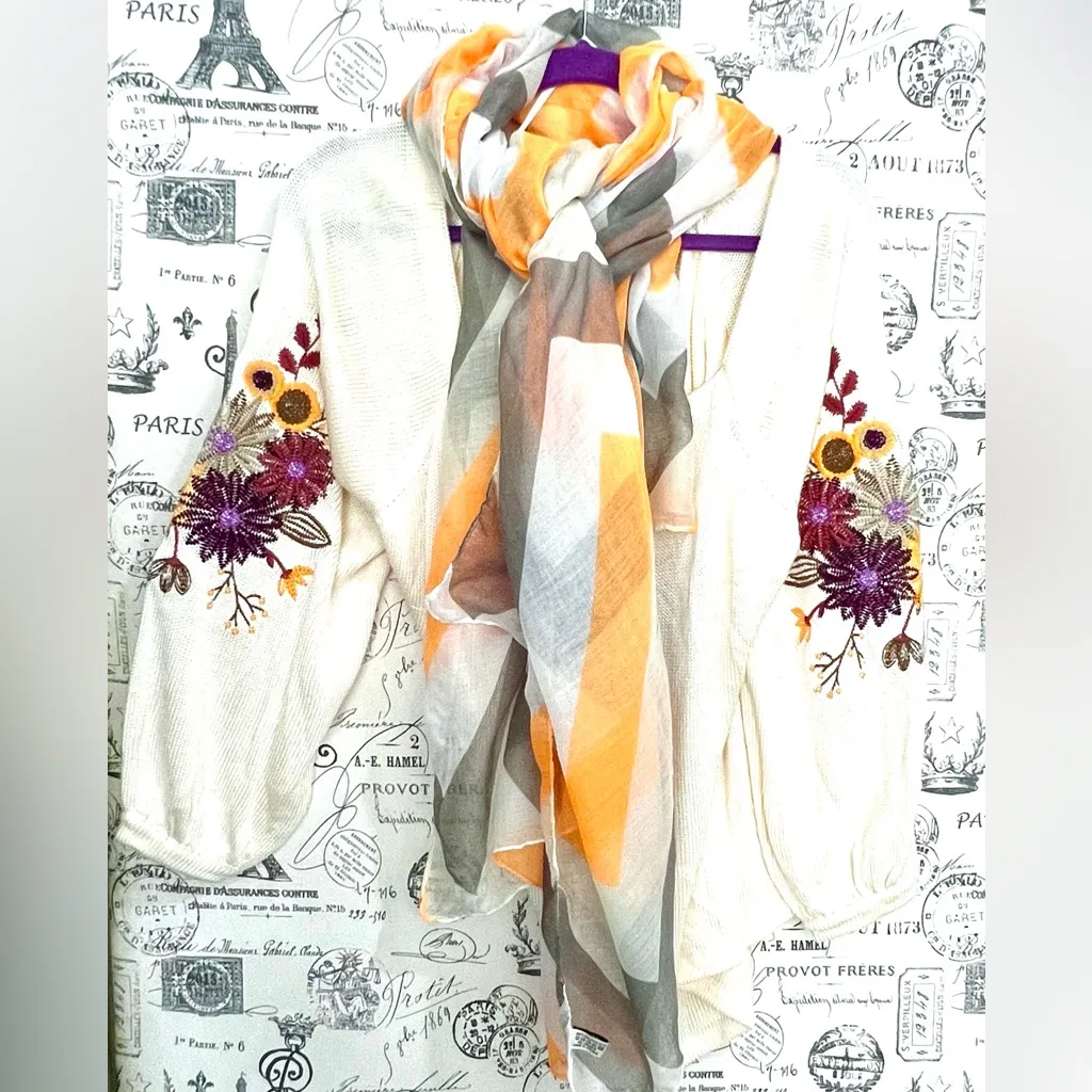 Multicolor Geometric stripe chevron linen blend Italian designed Scarf Gold - Image 4