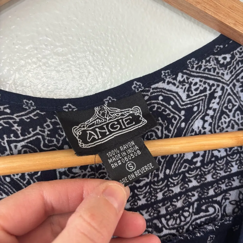 Angie Boho Navy Blue Paisley Floral Print Spring Tunic Mini Dress Size S - Image 5