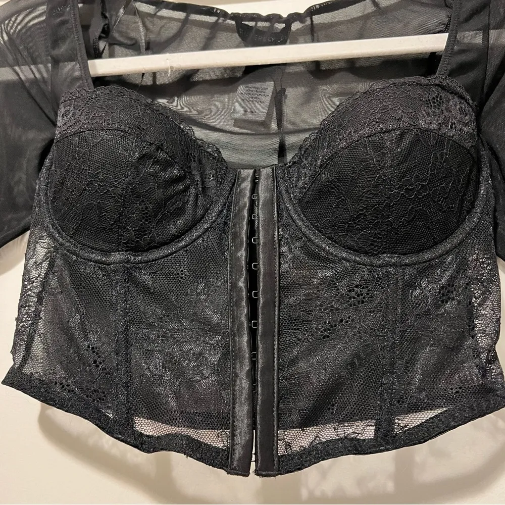 Sincerely Jules Black Long Sleeve Mesh Lace Corset Top Size Medium NWT - Image 3