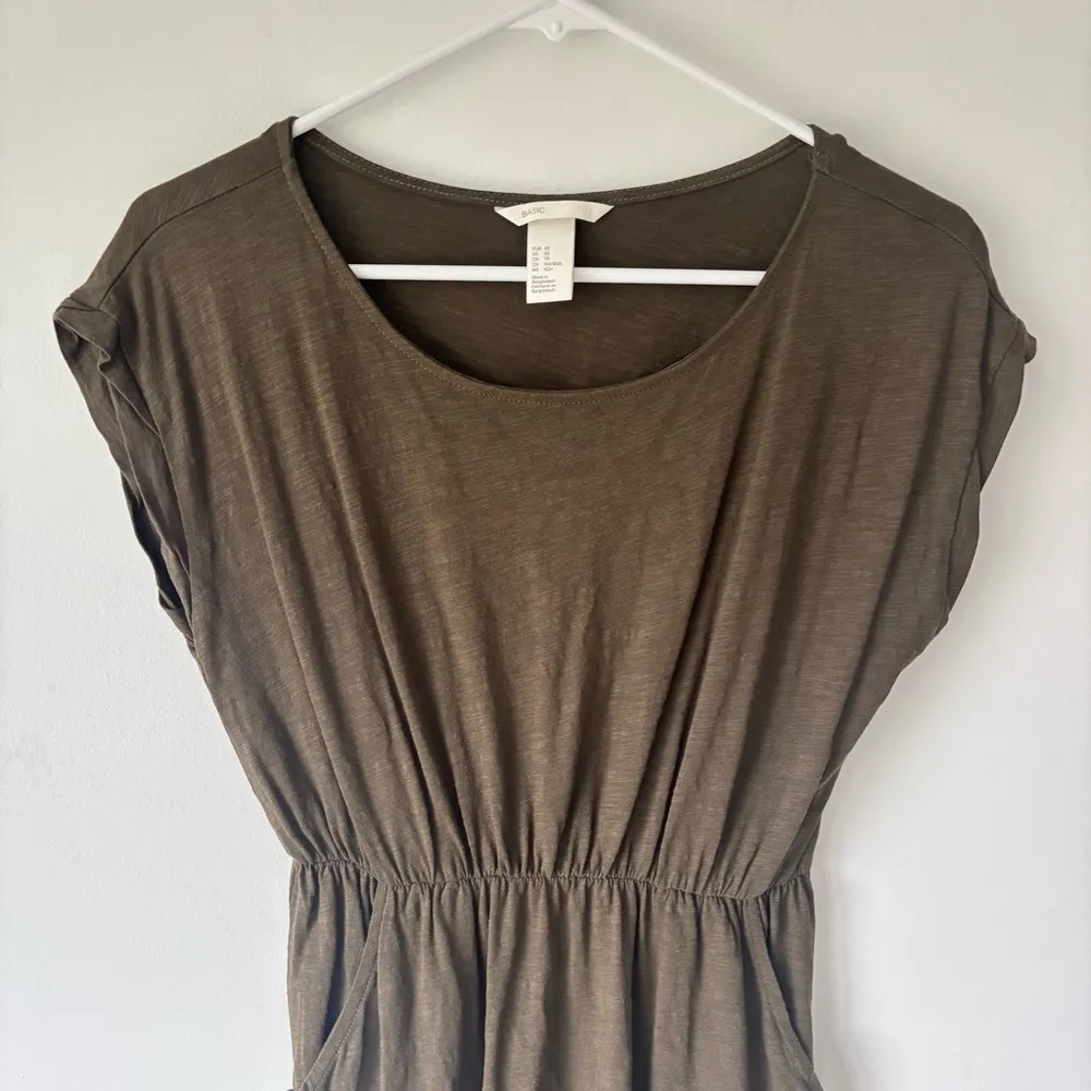 H&M Army Green Mini Sundress Cap Sleeve Cinch Waist Pockets Size XS - Image 2