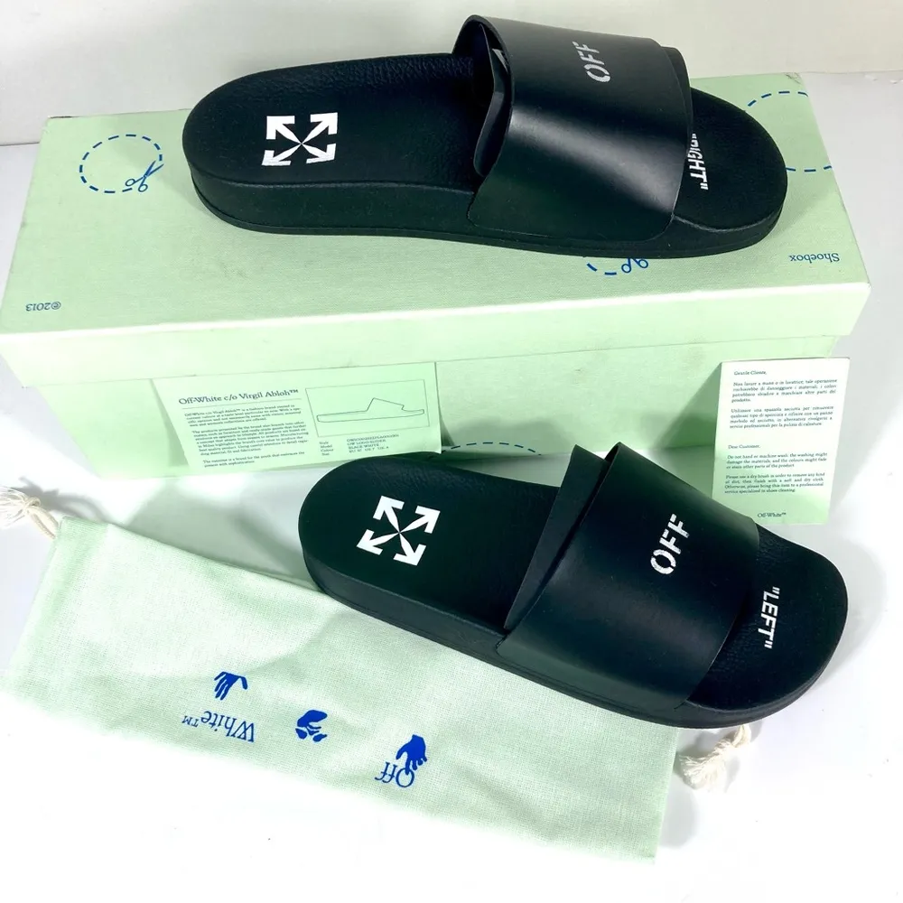 Printed Logo Pool Slides Sandals Size 37 EU 7 US Black White NEW - Image 2