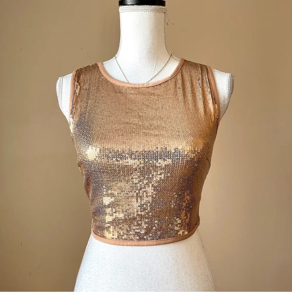 FOREVER 21 | Cooper Metallic Sequin Sleeveless Crop Top Sz S - Image 2