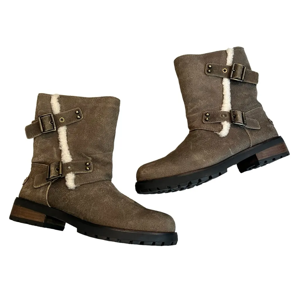 UGG NIELS II WATER RESISTANT Moto Zipper BOOT LEATHER Dove 1095130, Sz 9 - Image 2