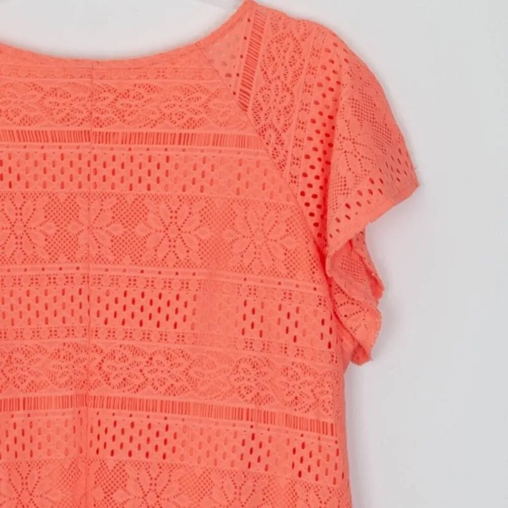 Cato Womens Floral Crochet Shark Bite Top Size 18/20W Orange Short Sleeve Summer - Image 8