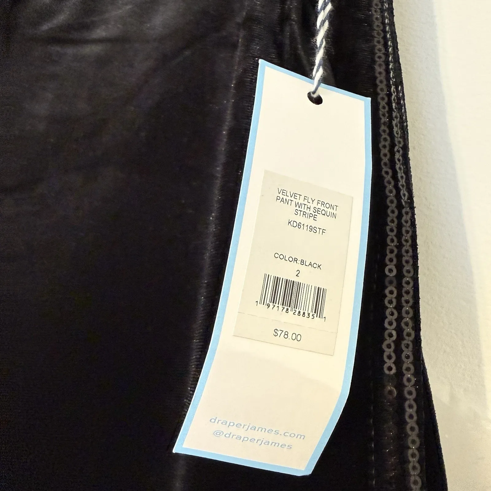 Draper James Velvet Fly Front Pants with Sequin Stripe Women’s Size 2 NWT Black - Image 8