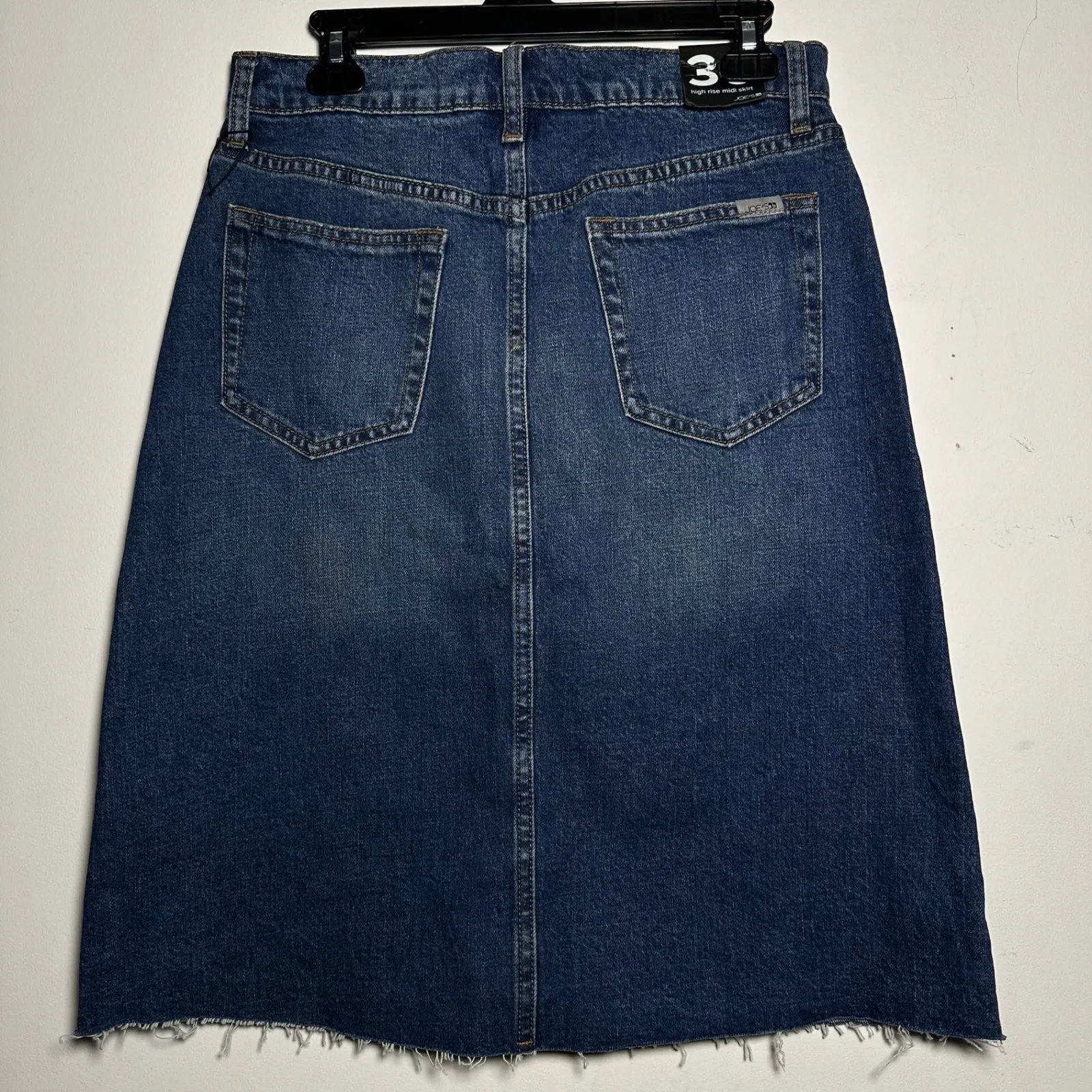 JOES JEANS High Rise Midi Skirt Blue Denim Raw Hem Size 30 - Image 2