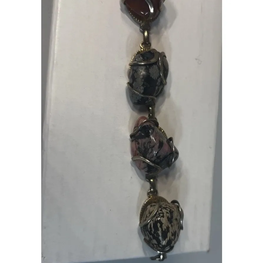 Vintage Gold Tone Beautiful Stone Wrapped Link Chain Bracelet MCM Boho 60s - Image 6