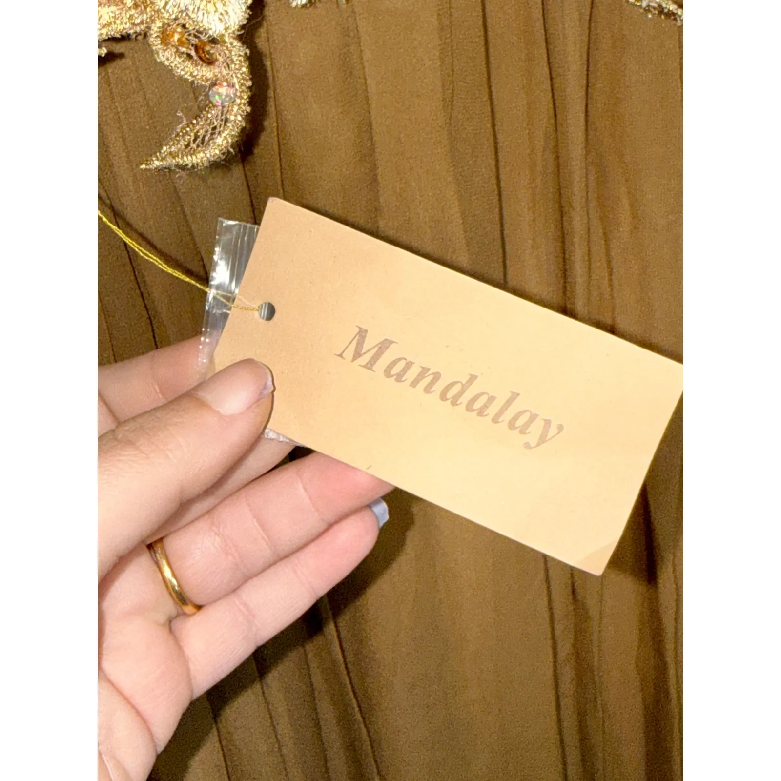 NWT Mandalay Brown Gold Lace Beaded Sequin Long Evening Gown Dress Womens Size 8 - Image 12