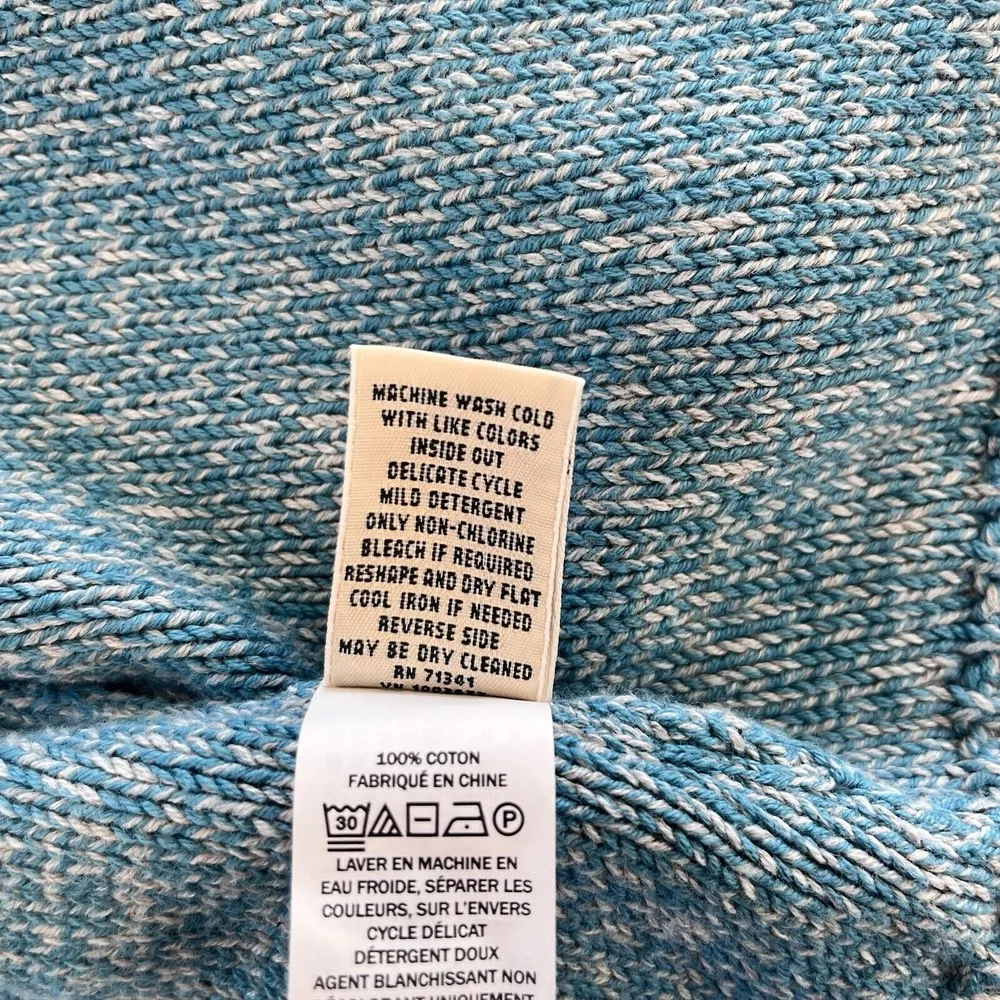 LL Bean Teal Double L Mixed Cable Open Front Cardigan Sweater Size XL PETITE Blue - Image 11