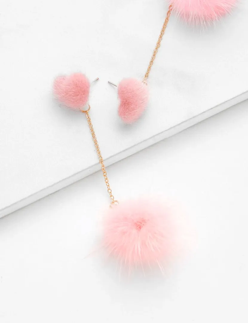 Fuzzy Heart Earrings Pink - Image 2