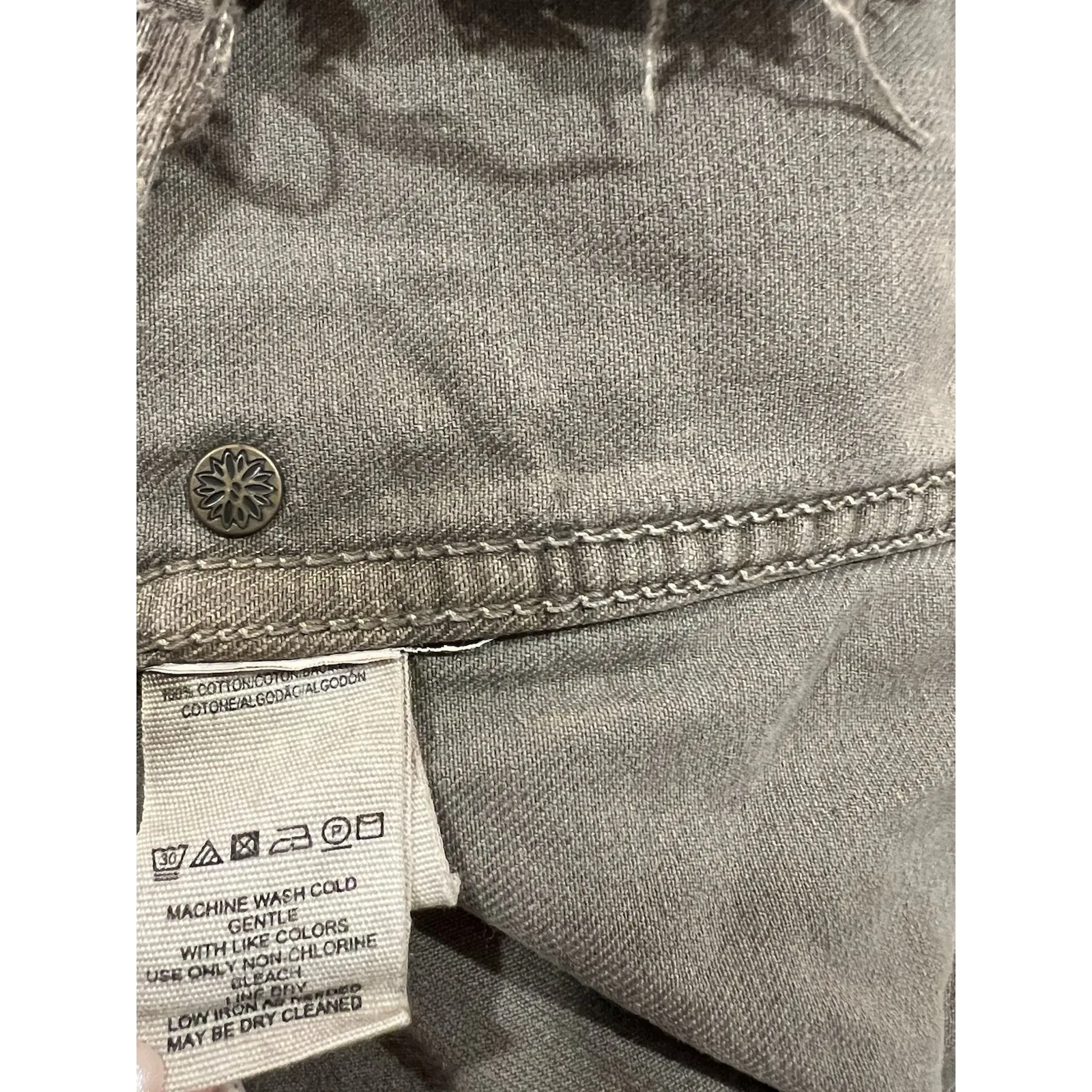 Free People Jacket Womens S Moonchild Denim Shirt Button Down Olive Green - Image 5