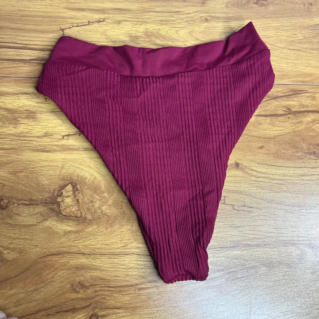 L*Space Pointelle Rib Court Bikini Swim Bottom Womens XS Cabernet‎ Burgandy NEW - Image 9