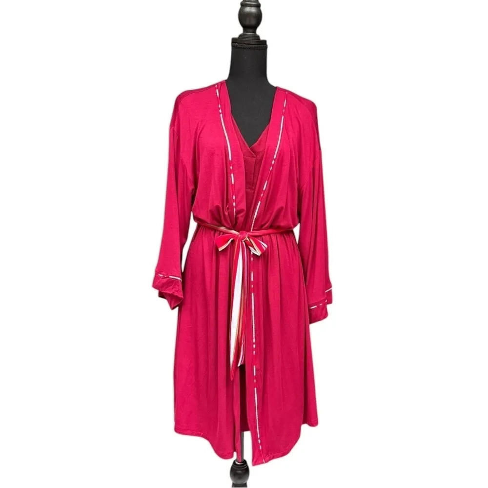 Hale Bob Burgundy Cozy Kimono Robe with Tie Belt - Size L NWT - Image 5