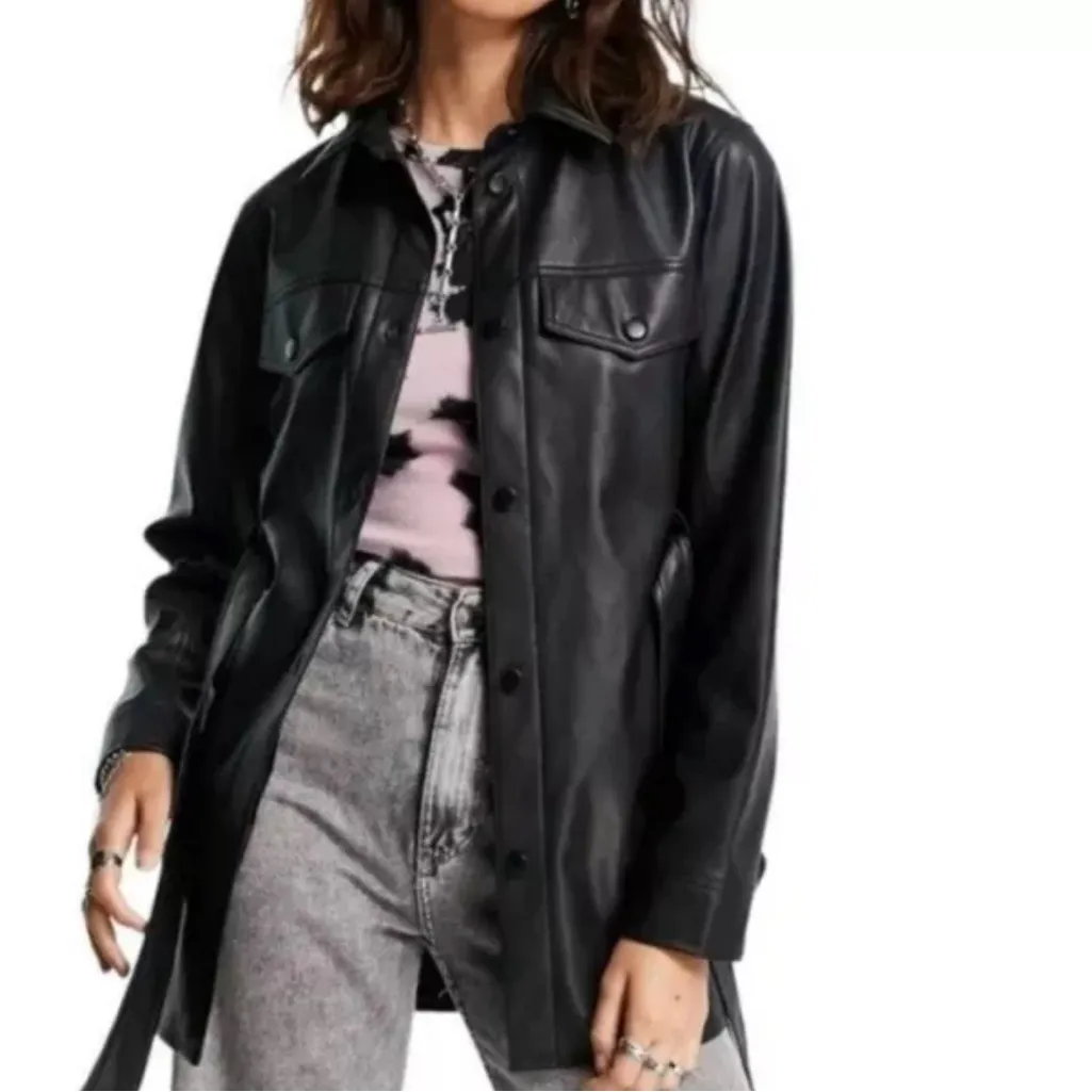 $300 Rebecca Minkoff Black Faux‎ Leather Top Size 8 - Image 2