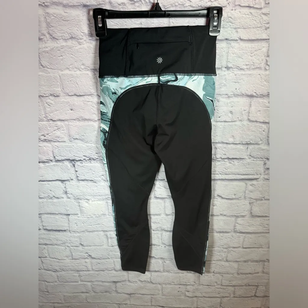 Athleta Marbled Precision 7/8 Tights Black and teal size‎ XS athletic pants - Image 5