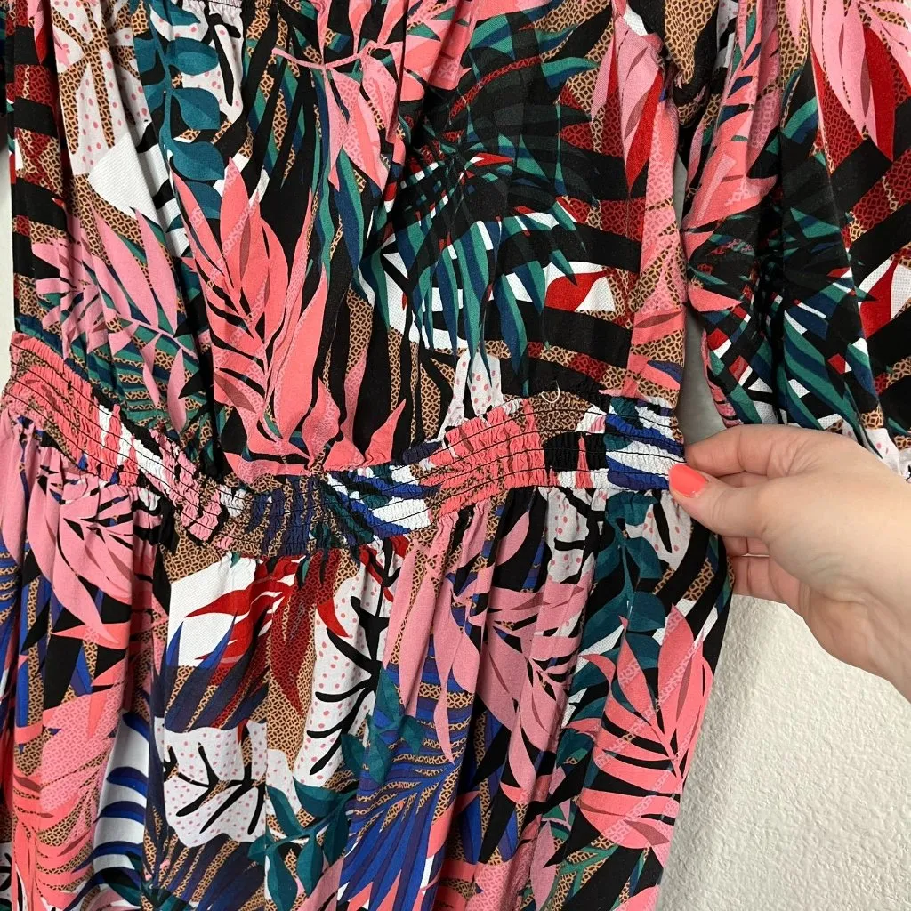 City Chic Womens Tropical Print Off Shoulder Mid-Length Dress Size 14 Ruffled - Image 7