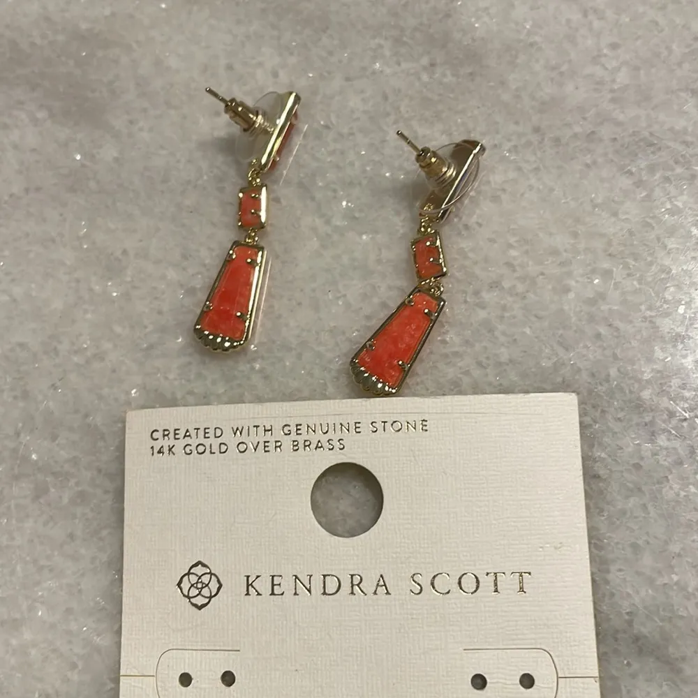 Kendra Scott Serena Linear Earring Coral Orange Gold jewelry New size Med - Image 4