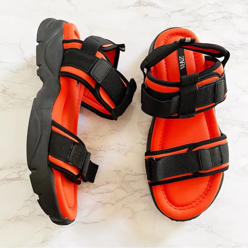 Zara Sports Sandals Black Orange Chunky Strappy Size 37 6.5 - Image 3