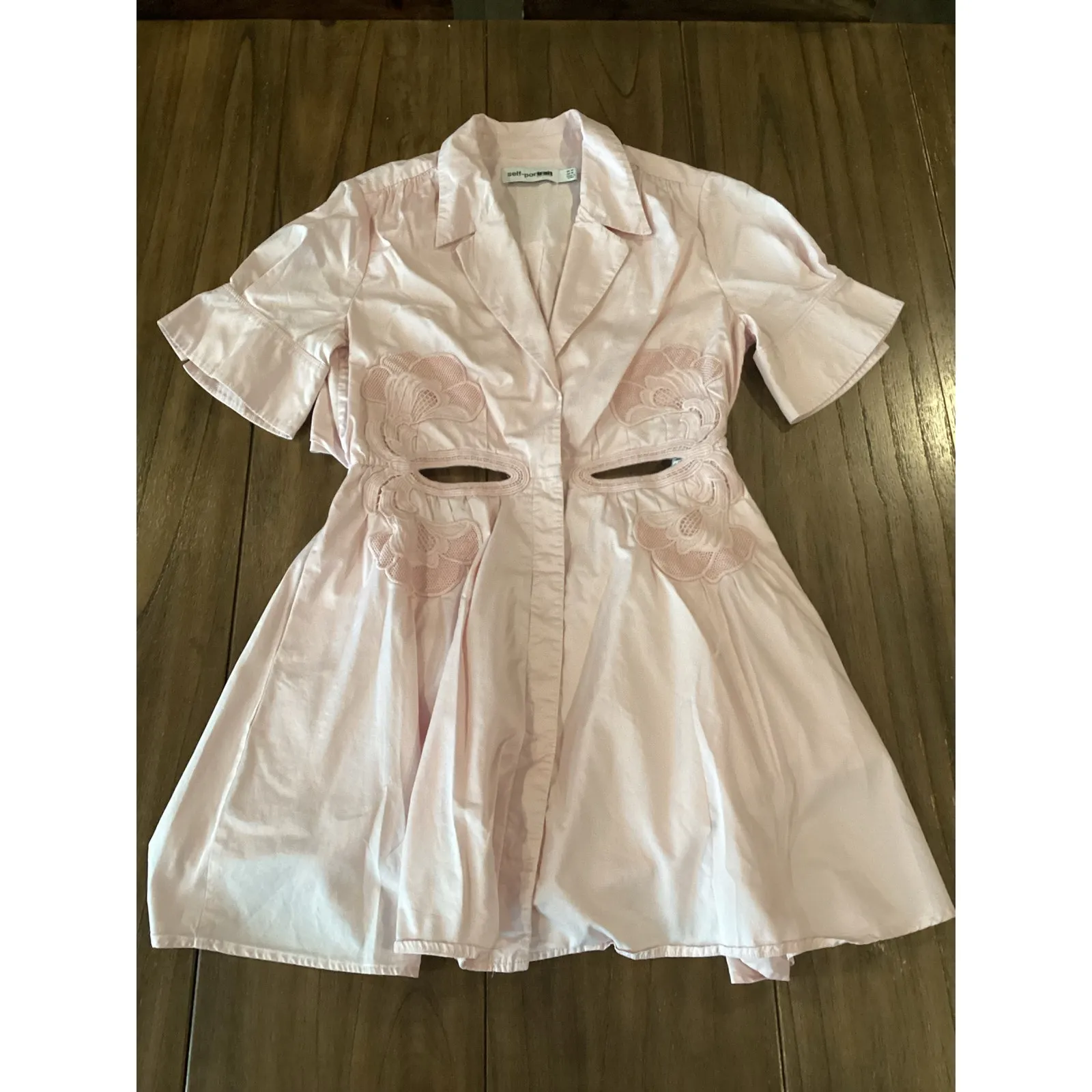 Self Portrait cut out shortsleeve flare shift mini dress powder pink cotton 10 - Image 2