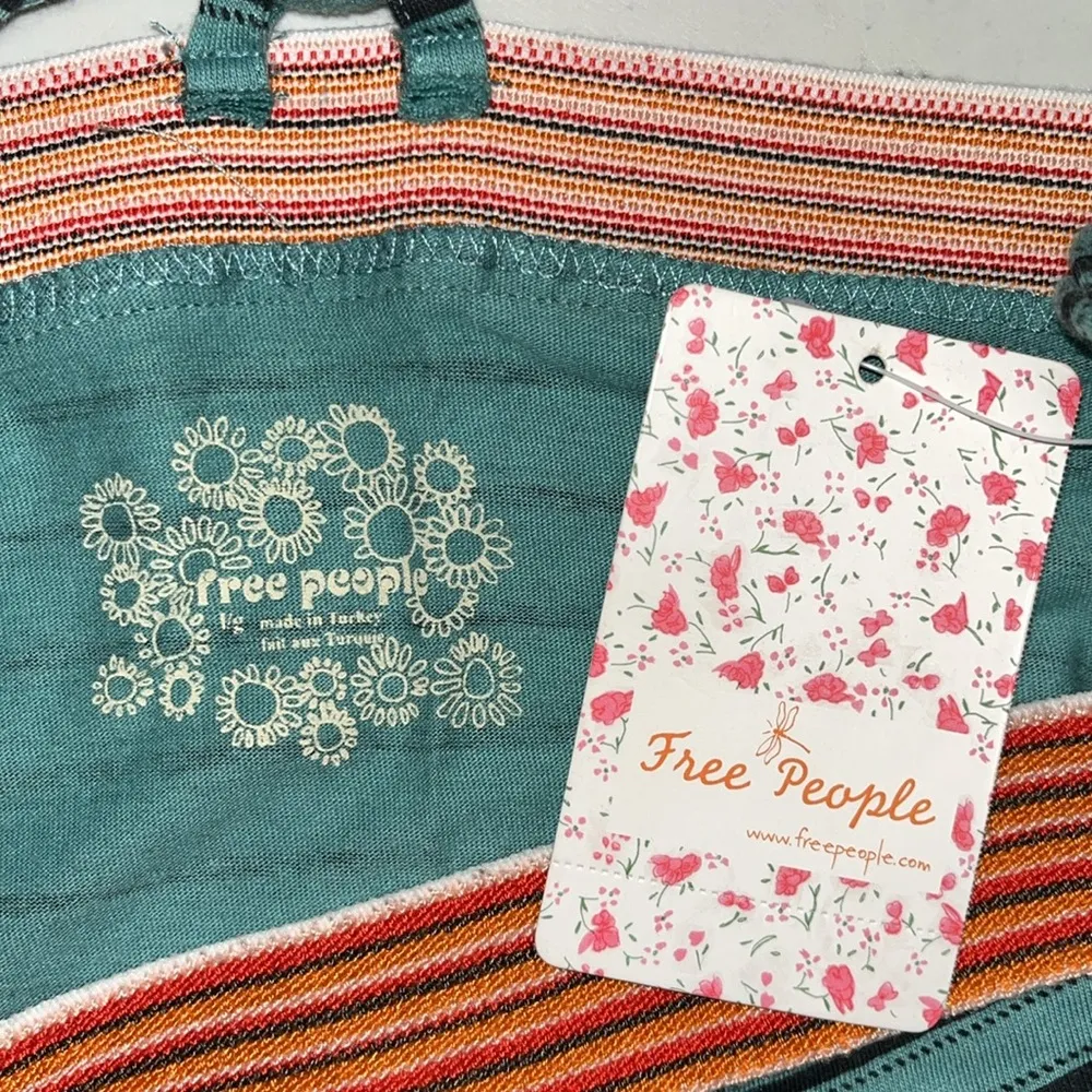 Free People NWT Size L Sea Blue Stripe Tiered Ruffle Hemline Tunic Mini Dress - Image 3