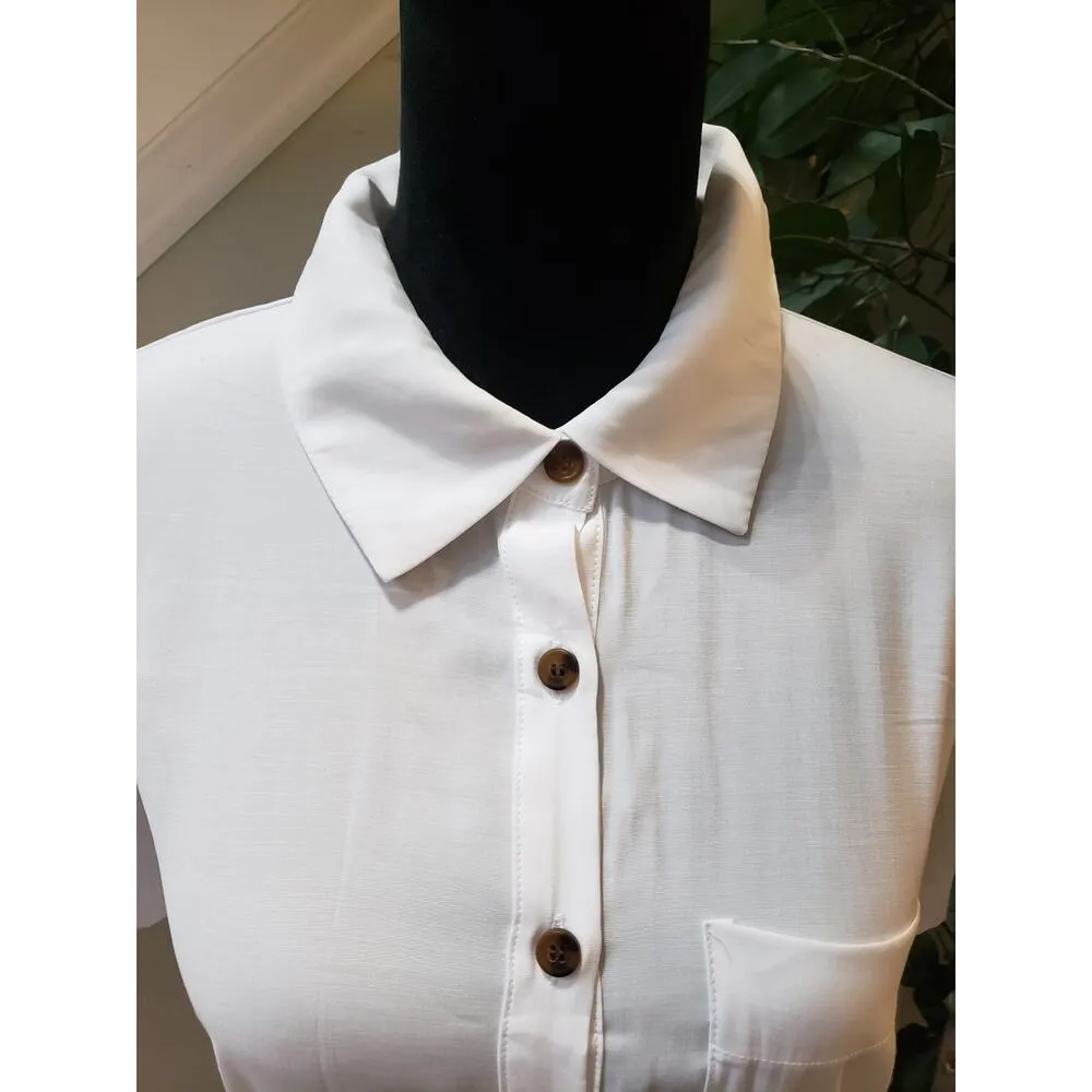 Forever 21 Shirt Dress Womens 0X White Side Pockets Belted Waist Button Front - Image 13