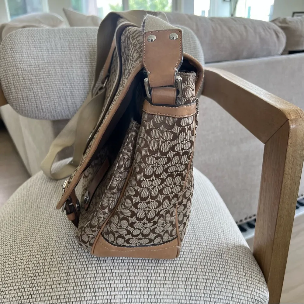 Vintage Coach Voyager Logo Canvas and Leather Messenger Bag in Brown - Image 7