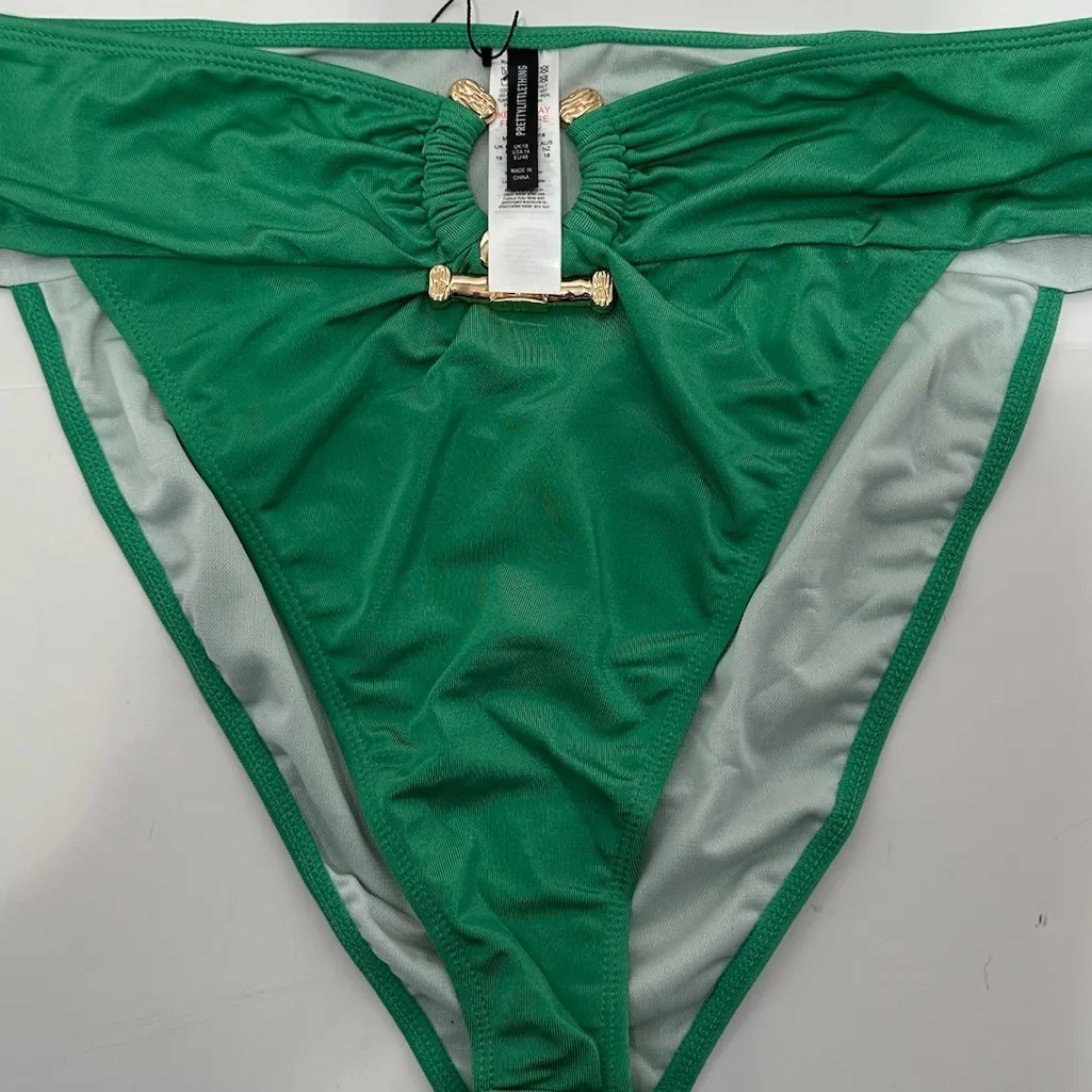 NWT PrettyLittleThing Plus Green Hammered Trim Bikini Size US 14 - BOTTOM ONLY - Image 10