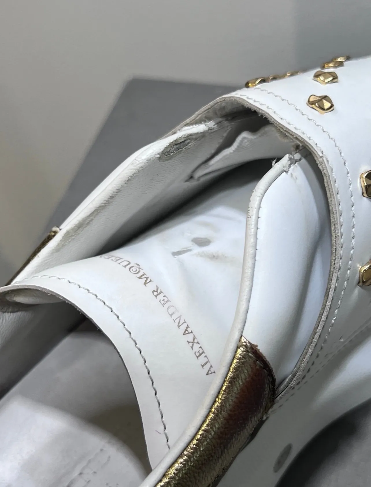 Gold Studded White Leather Sneakers | Size EU 37.5 (US 7.5) - Image 5