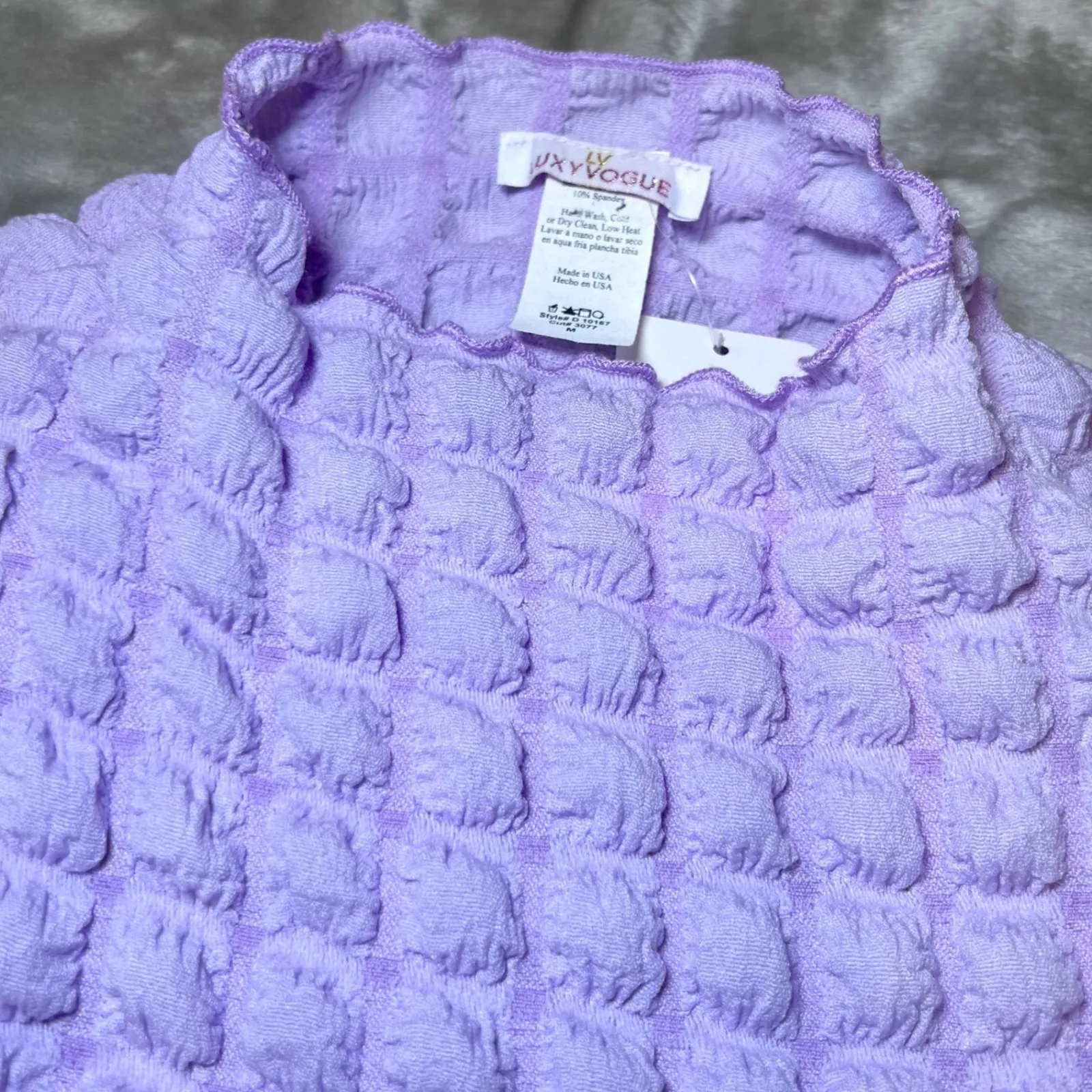 LUxyVogue Dress Womens Medium Lavender Mini Dress Textured Stretch Chic New Purple - Image 4