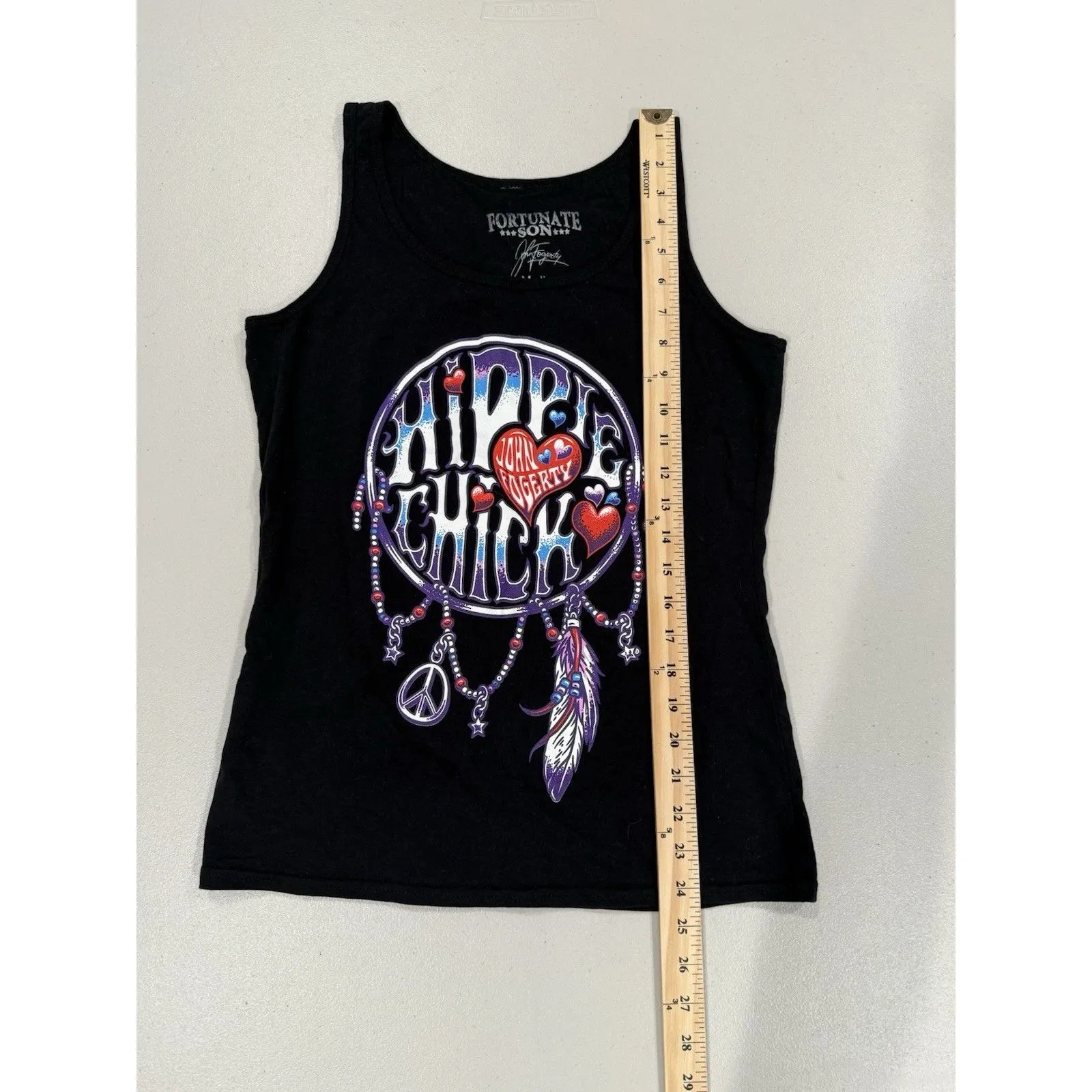 Fortunate Son John Fogerty Graphic Tank Medium "Hippie Chick" Dreamcatcher Indie Black - Image 4