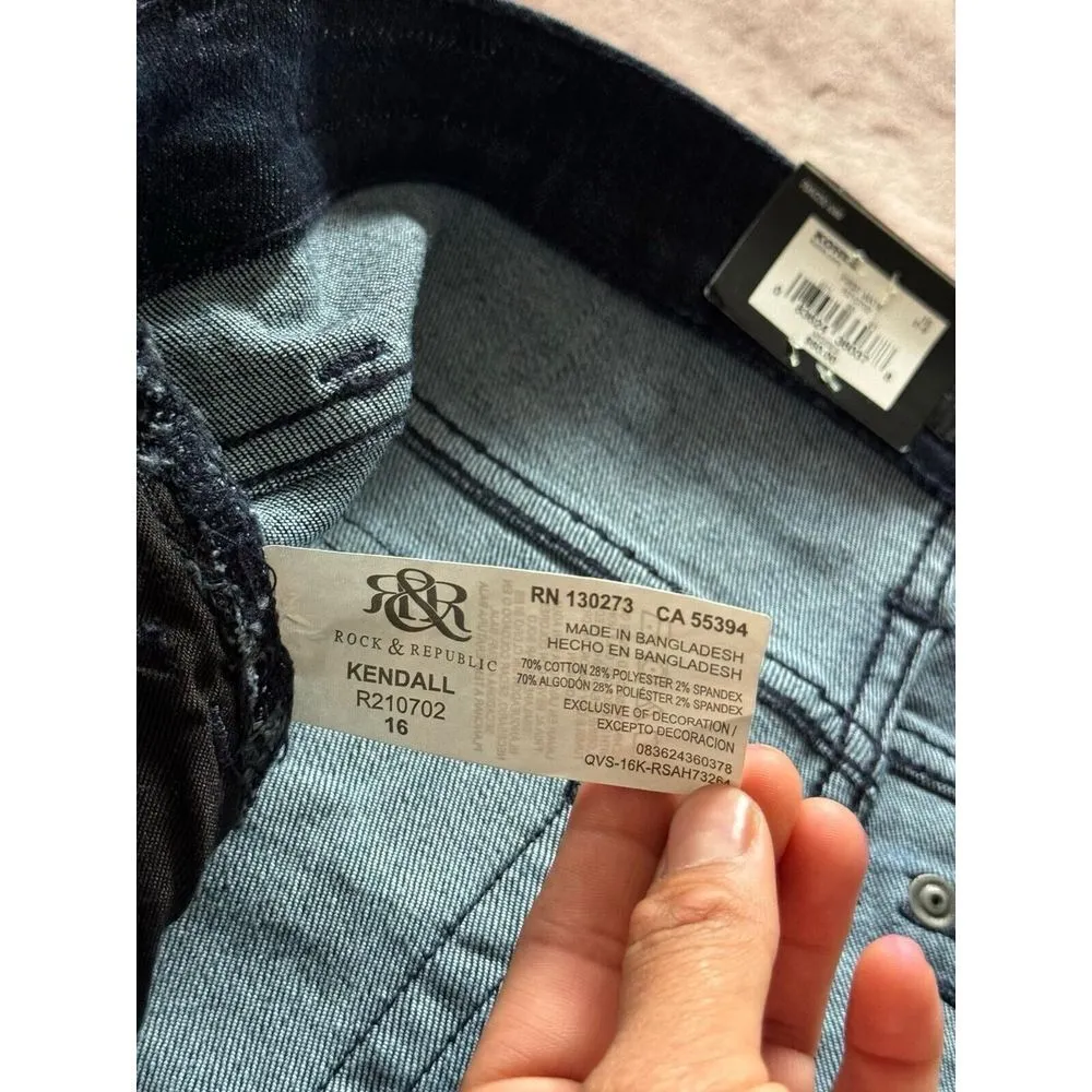 Rock & Republic Jeans Women's Kendall Blue Denim Jean Mid Rise Capri Size 16 NWT - Image 4