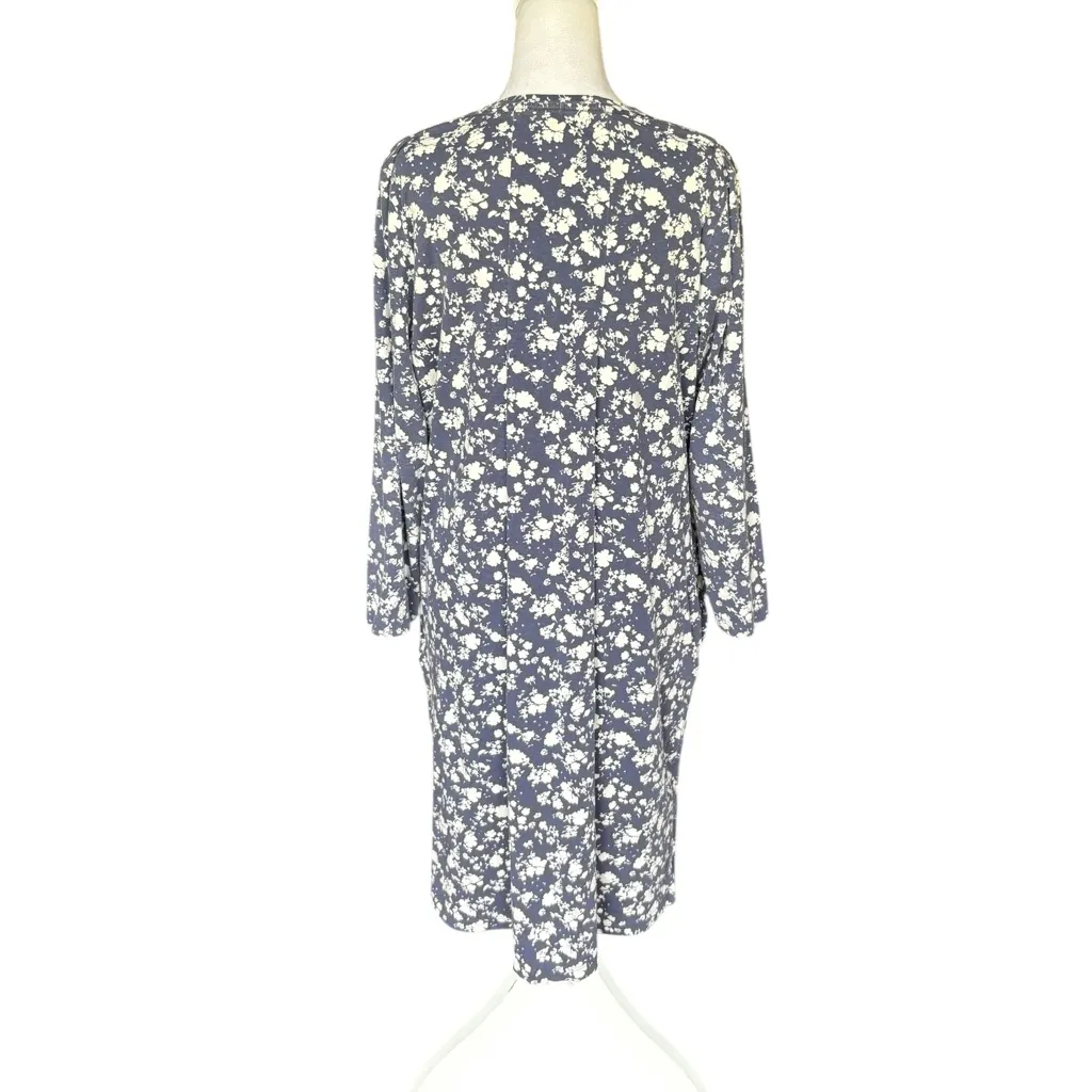 LL Bean Long Sleeve Floral Dress Organic Cotton Womens Size Medium Blue White - Image 2