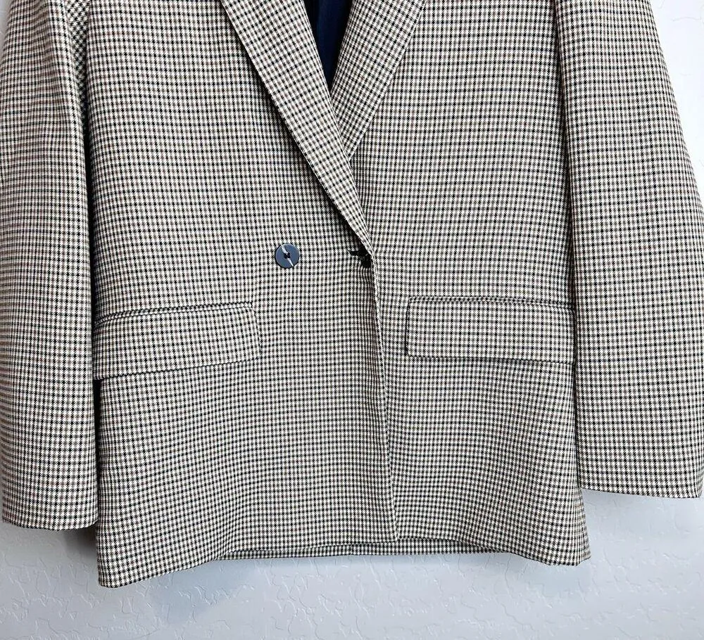 zara blazer womens xL brown black check plaid oversized relaxed double Breasted - Image 4