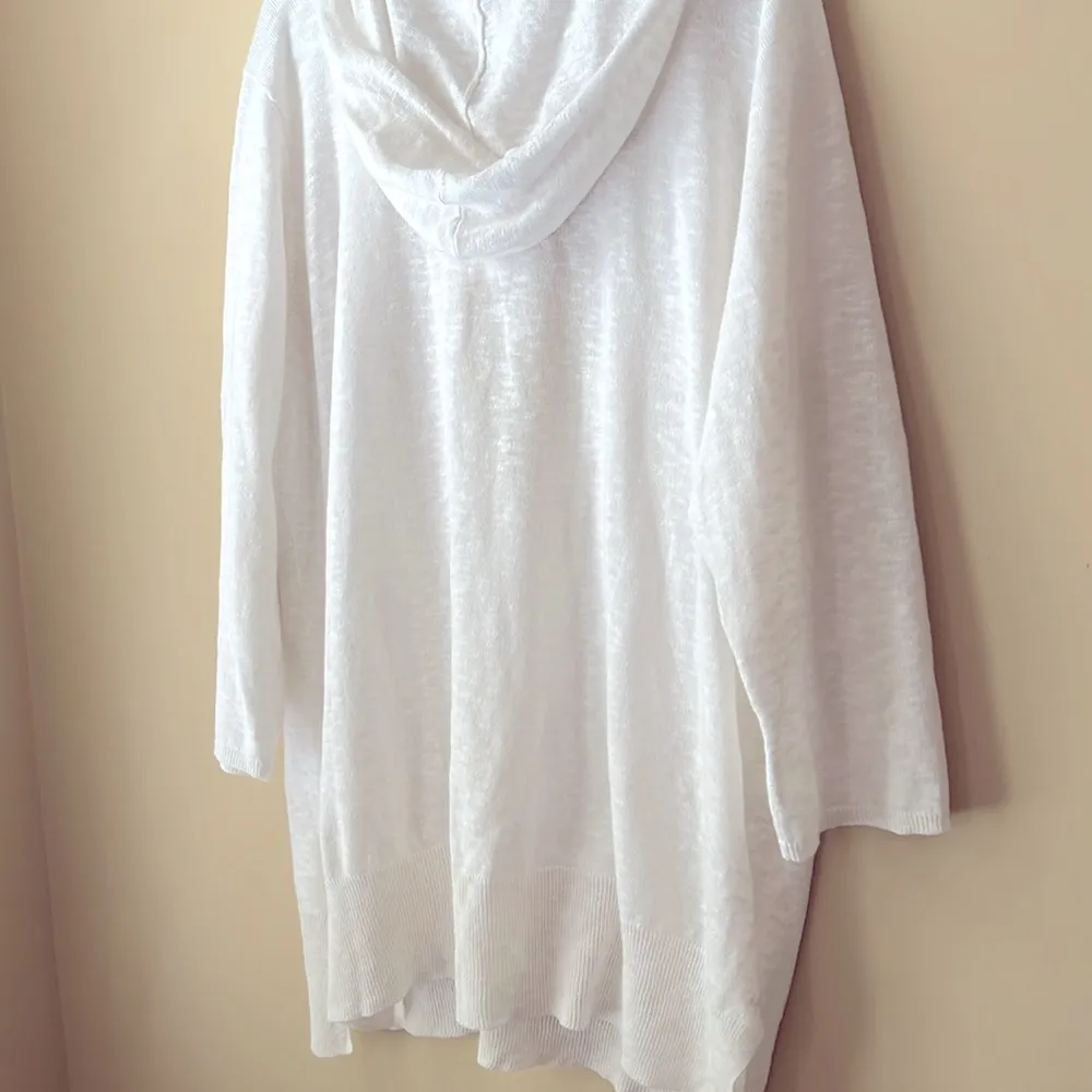 Organic Linen Cotton Slub Deep V-neck Tunic Sweater with Hood - Image 8