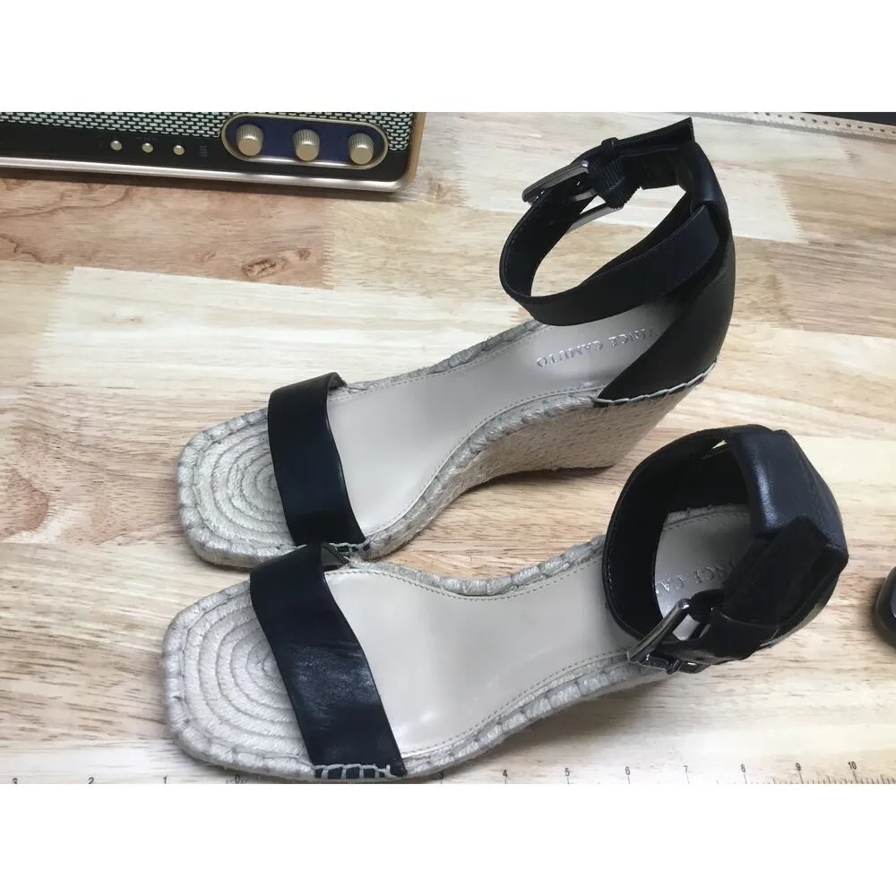Vince Camuto Meddrina Women's 7.5 M Black Leather Ankle Strap Wedge Sandal - Image 4