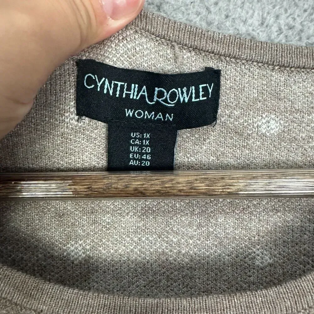 Cynthia Rowley sweater womens plus 1X brown polka‎ dot soft boxy 3/4 sleeve - Image 2