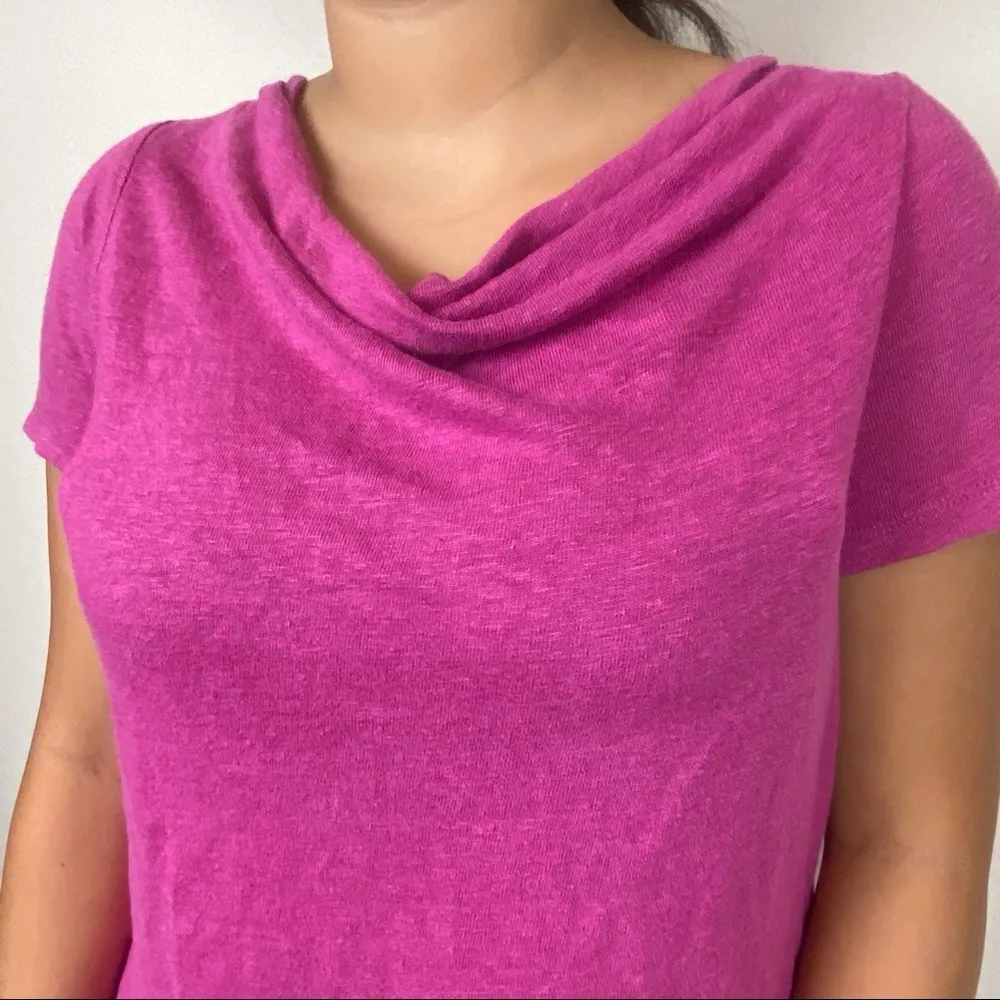 ANTHROPOLOGIE x MAEVE FUCHSIA HORIZON LINEN BACK TWIST DRAPE TEE SIZE LARGE - Image 4