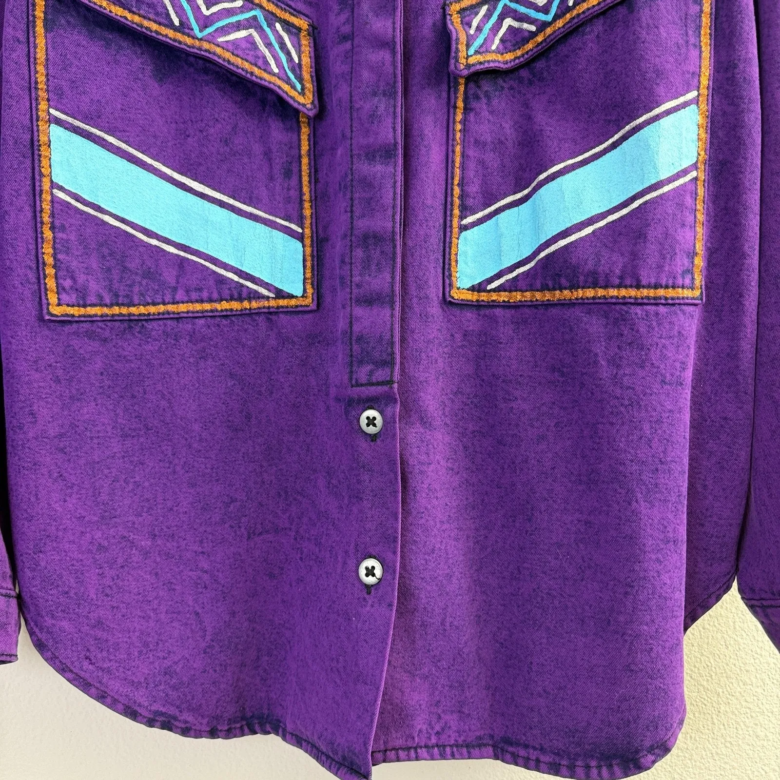 Vtg Sylvia Ann Jacket Womens Medium Purple Western Jean Feathers Dream Catcher - Image 3