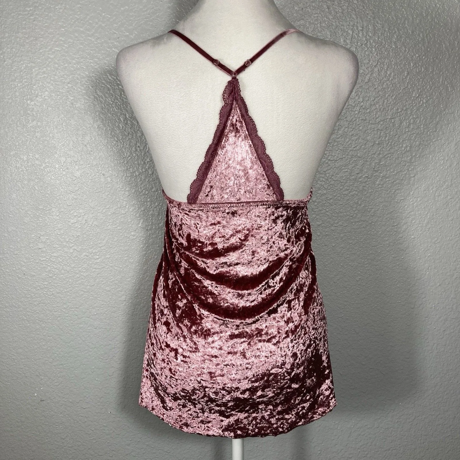Crushed Velvet Lace Fairy Tank Top Cami XL Whimsigoth Pink Romantic Razor Back - Image 4